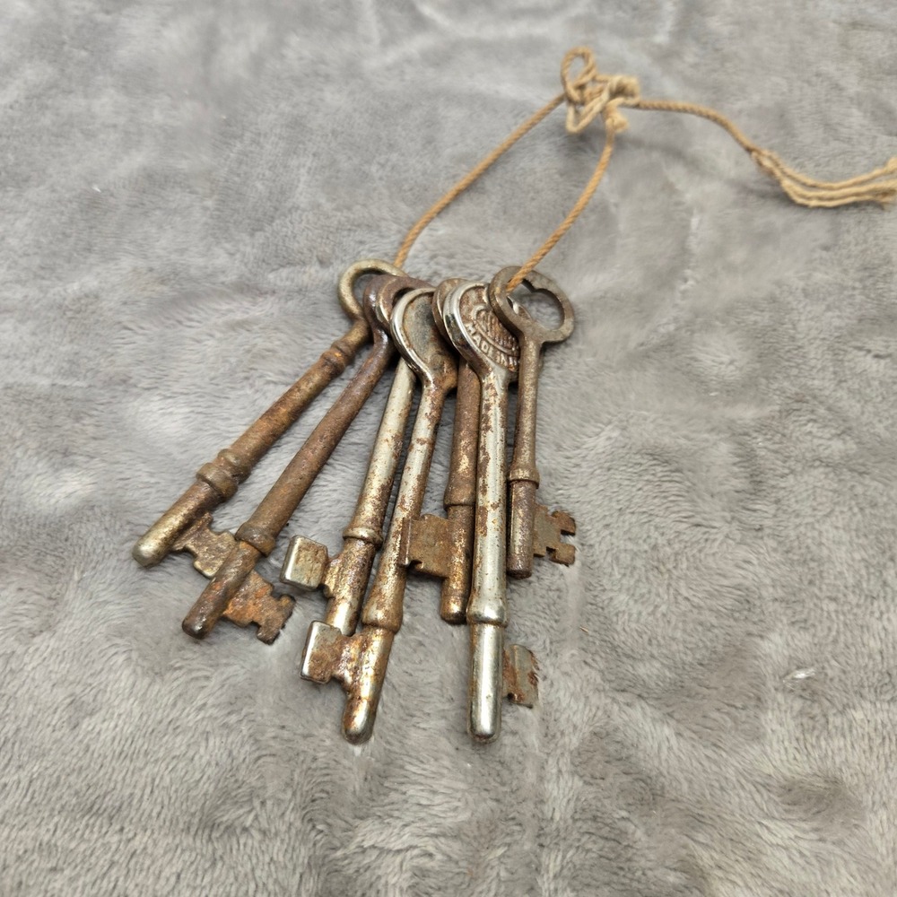 Vintage Corbin Skeleton Keys Set of 6 Antique Iron Barrel Keys Made in USA Rust
